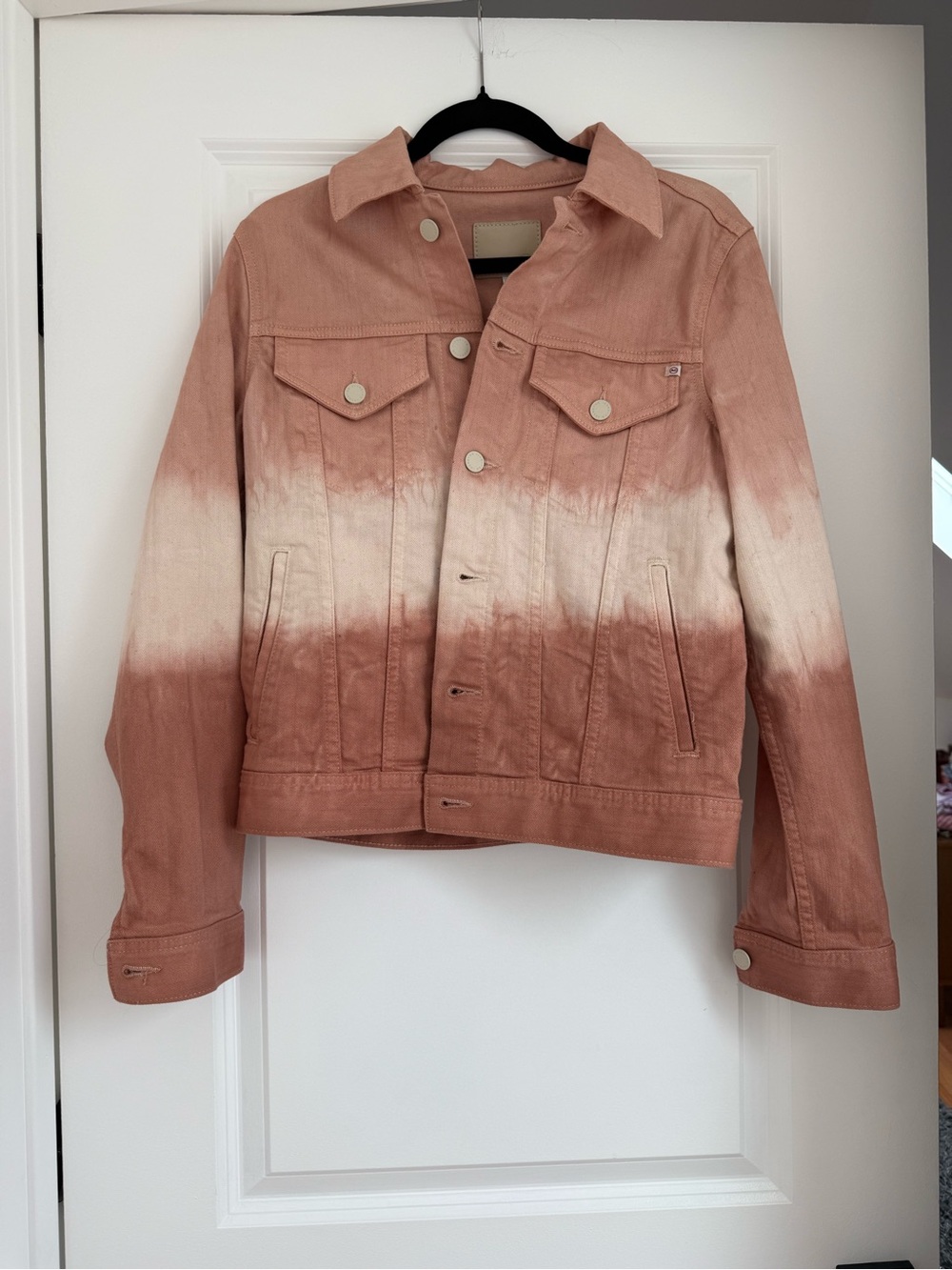 AG Jeans Cotton Dip-Dye Pink Ombre Denim Jacket Sz M